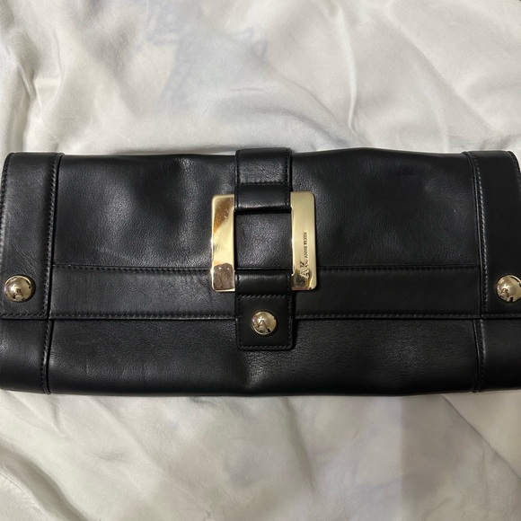 Anne Klein Black Leather Clutch - Picture 1 of 3